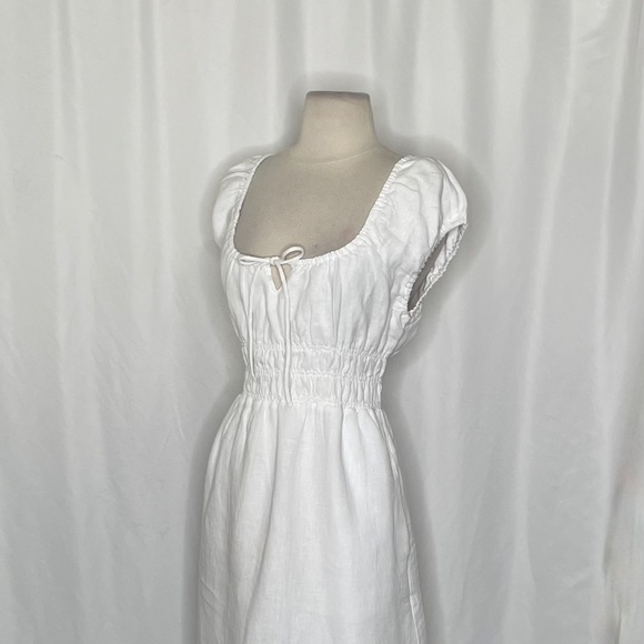 NWT!! J. CREW Cap Sleeve Midi Dress Linen Solid White Smocked Medium Petite MP - Picture 6 of 14